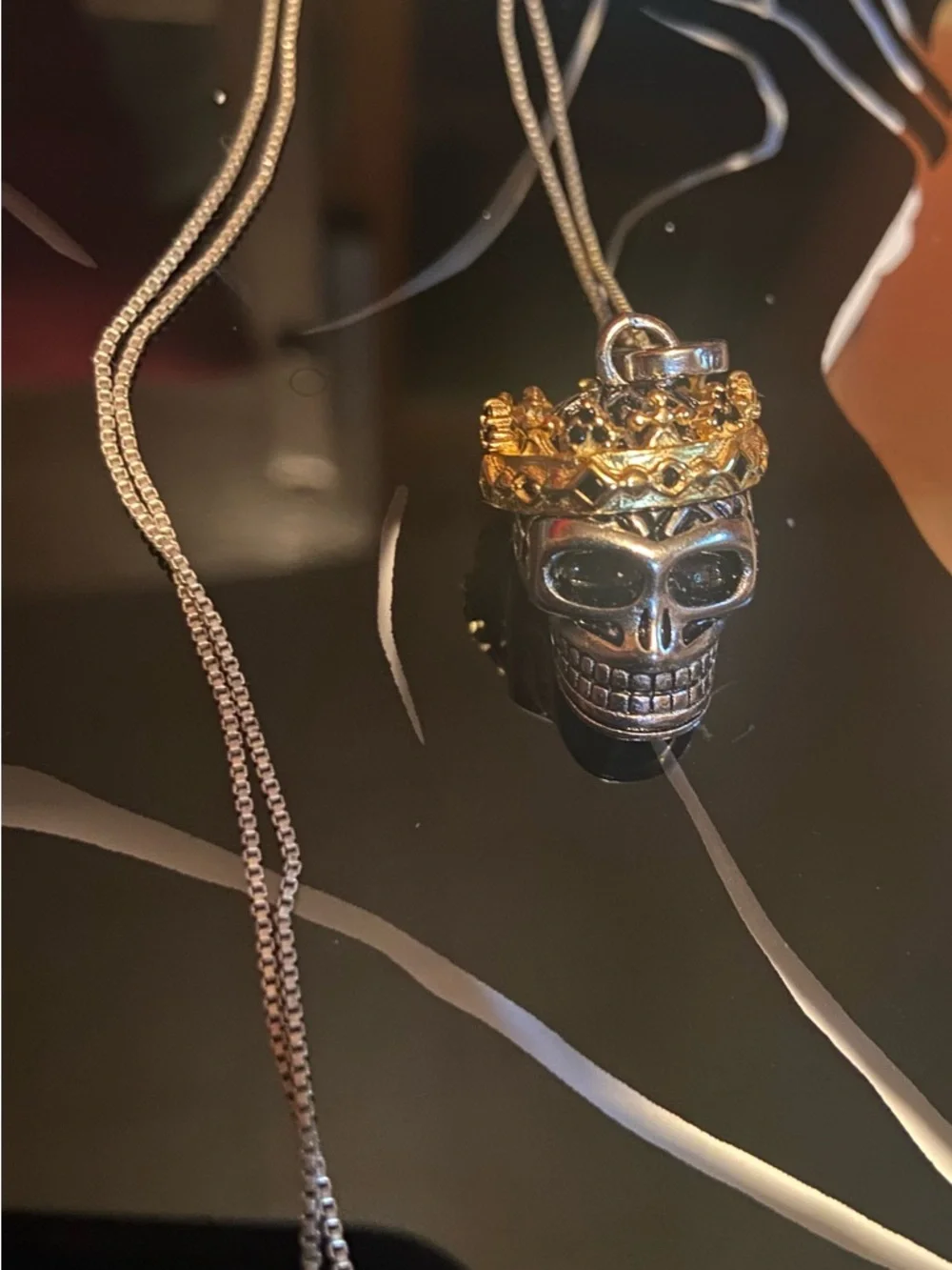 925 Sterling Skull Pendant Necklace with Gold Crown and Betsey Johnson Earrings - Picture 8 of 13